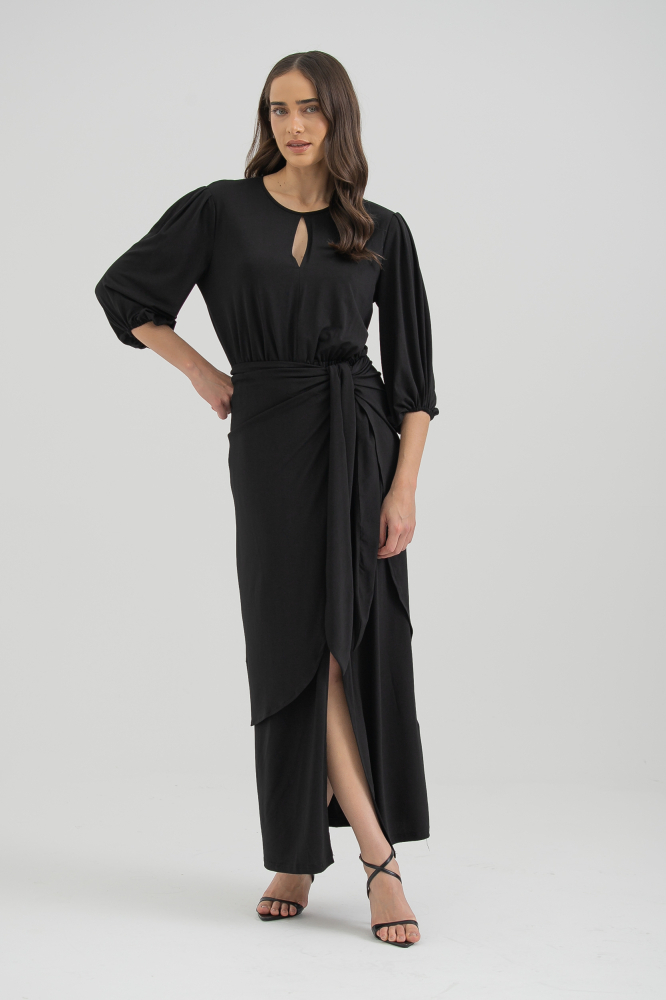 9038289 - Vestido Jersei Manga Longa Com Saia Sobreposta PRETO 9038289 - Vestido Jersei Manga Longa Com Saia Sobreposta PRETO