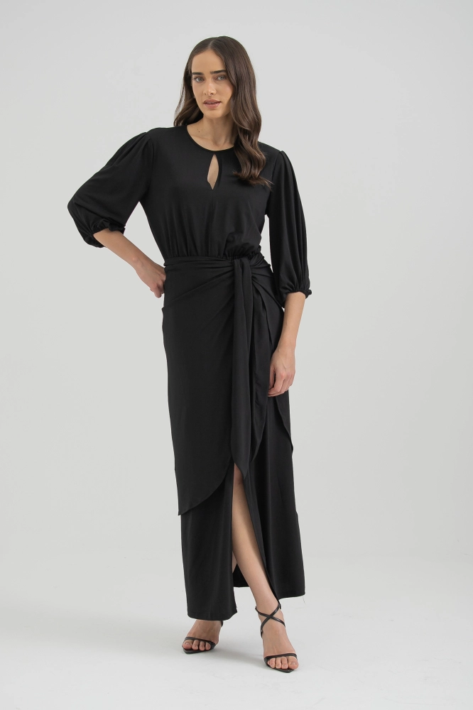 9038289 - Vestido Jersei Manga Longa Com Saia Sobreposta PRETO 9038289 - Vestido Jersei Manga Longa Com Saia Sobreposta PRETO - Imagem 1