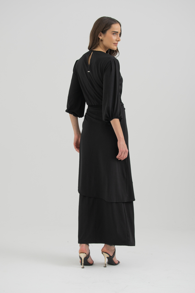 9038289 - Vestido Jersei Manga Longa Com Saia Sobreposta PRETO 9038289 - Vestido Jersei Manga Longa Com Saia Sobreposta PRETO
