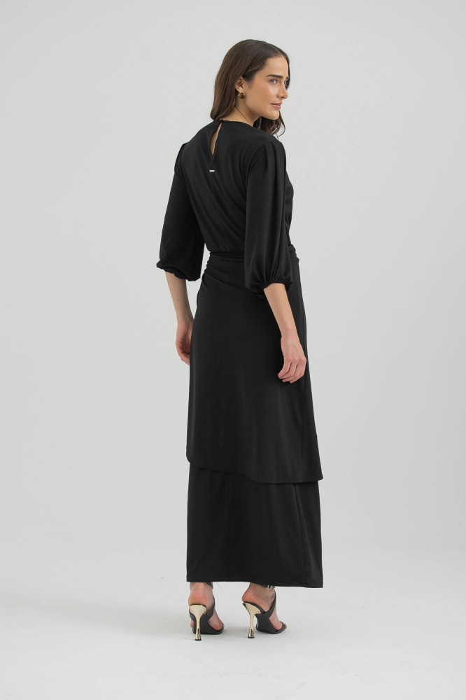 9038289 - Vestido Jersei Manga Longa Com Saia Sobreposta PRETO 9038289 - Vestido Jersei Manga Longa Com Saia Sobreposta PRETO - Imagem 2