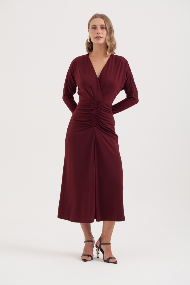 9038290 - Vestido Jersey Manga Longa Franzido Frente AMEIXA 9038290 - Vestido Jersey Manga Longa Franzido Frente AMEIXA