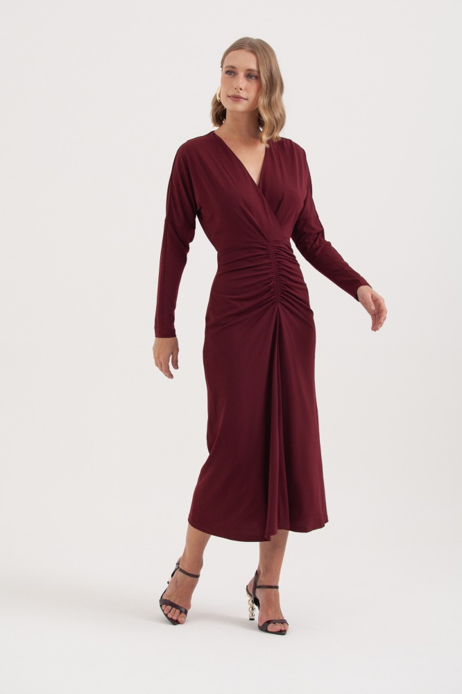 9038290 - Vestido Jersey Manga Longa Franzido Frente AMEIXA 9038290 - Vestido Jersey Manga Longa Franzido Frente AMEIXA