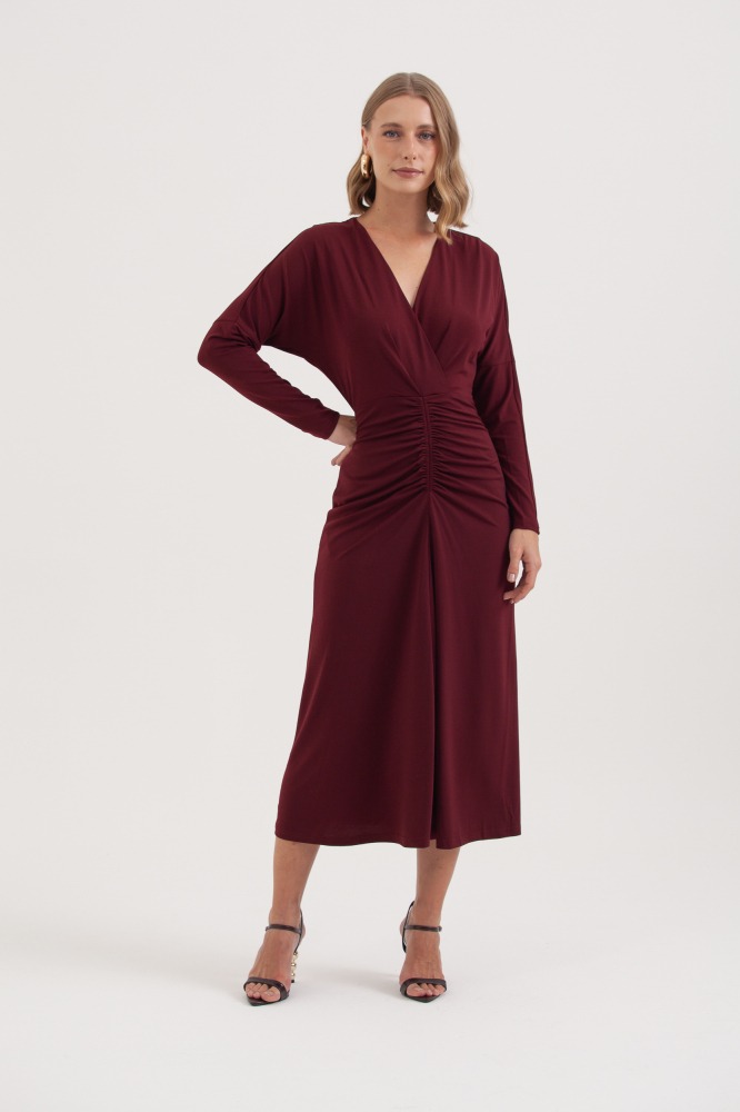 9038290 - Vestido Jersey Manga Longa Franzido Frente AMEIXA 9038290 - Vestido Jersey Manga Longa Franzido Frente AMEIXA
