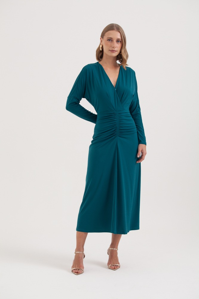 9038290 - Vestido Jersey Manga Longa Franzido Frente AZUL 9038290 - Vestido Jersey Manga Longa Franzido Frente AZUL