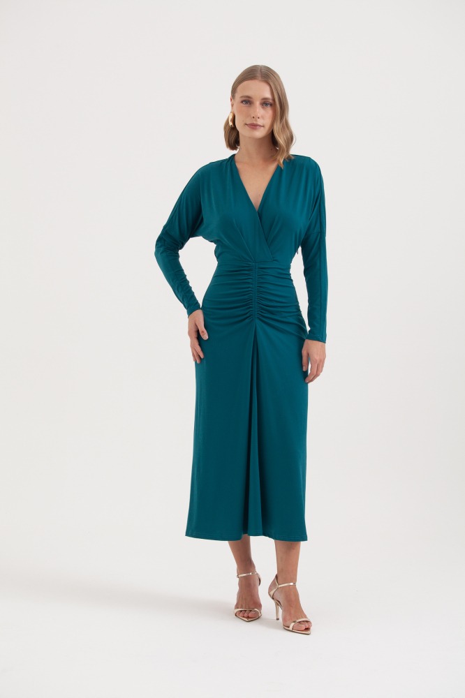 9038290 - Vestido Jersey Manga Longa Franzido Frente AZUL 9038290 - Vestido Jersey Manga Longa Franzido Frente AZUL
