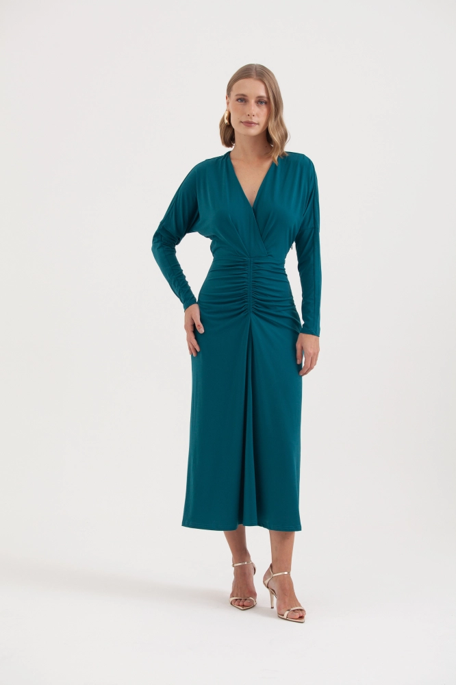 9038290 - Vestido Jersey Manga Longa Franzido Frente AZUL 9038290 - Vestido Jersey Manga Longa Franzido Frente AZUL - Imagem 1