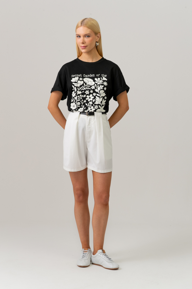 9038292 - Shorts Sarja Com Pregas E Cinto OFF-WHITE