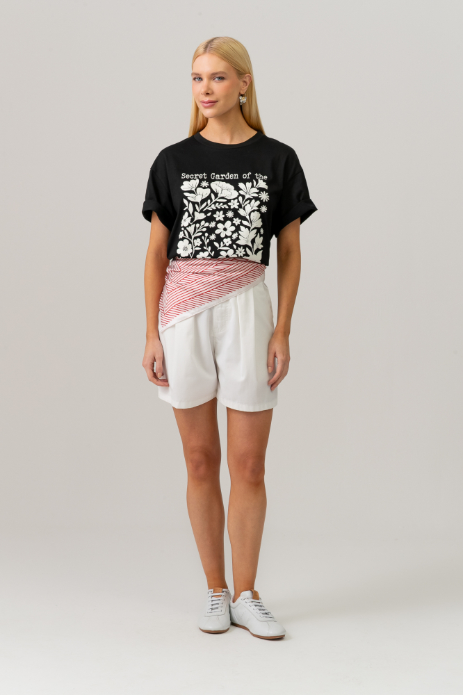 9038292 - Shorts Sarja Com Pregas E Cinto OFF-WHITE