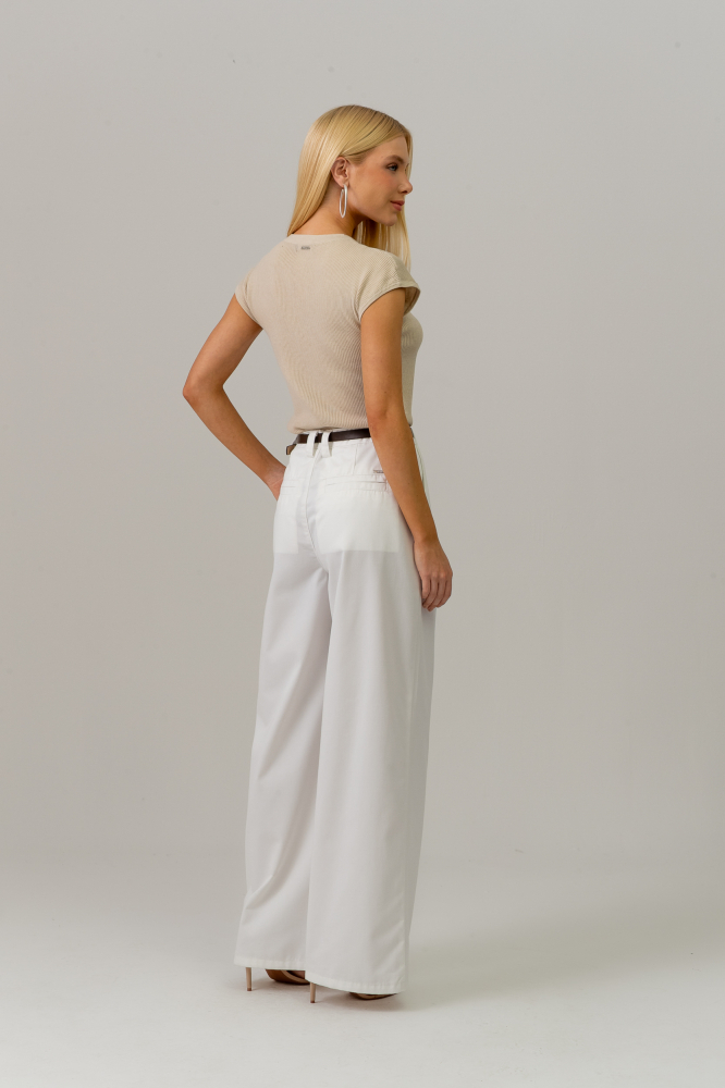 9038293 - Calça Sarja Com Pregas E Cinto OFF-WHITE