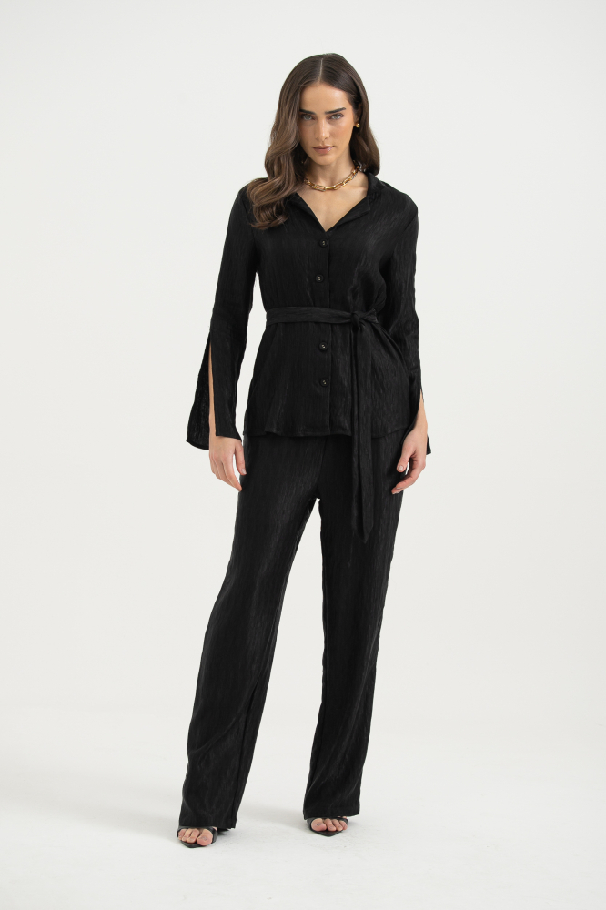 9038299 - Camisa Manga Longa Tecido Amassadinho Com Faixa PRETO 9038299 - Camisa Manga Longa Tecido Amassadinho Com Faixa PRETO