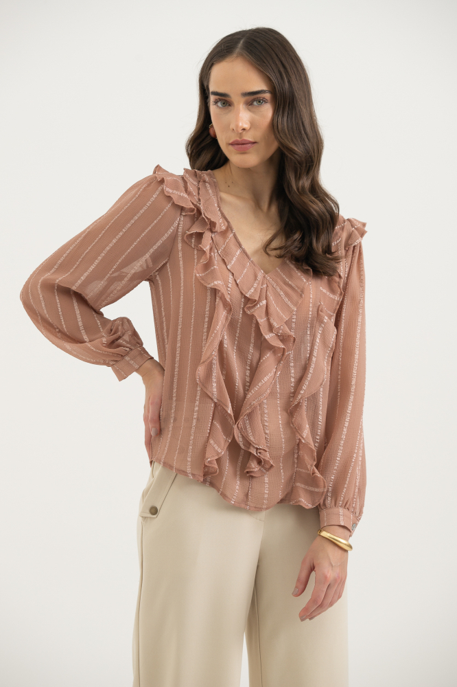 9038302 - Blusa Manga Longa Babados CAQUI 9038302 - Blusa Manga Longa Babados CAQUI