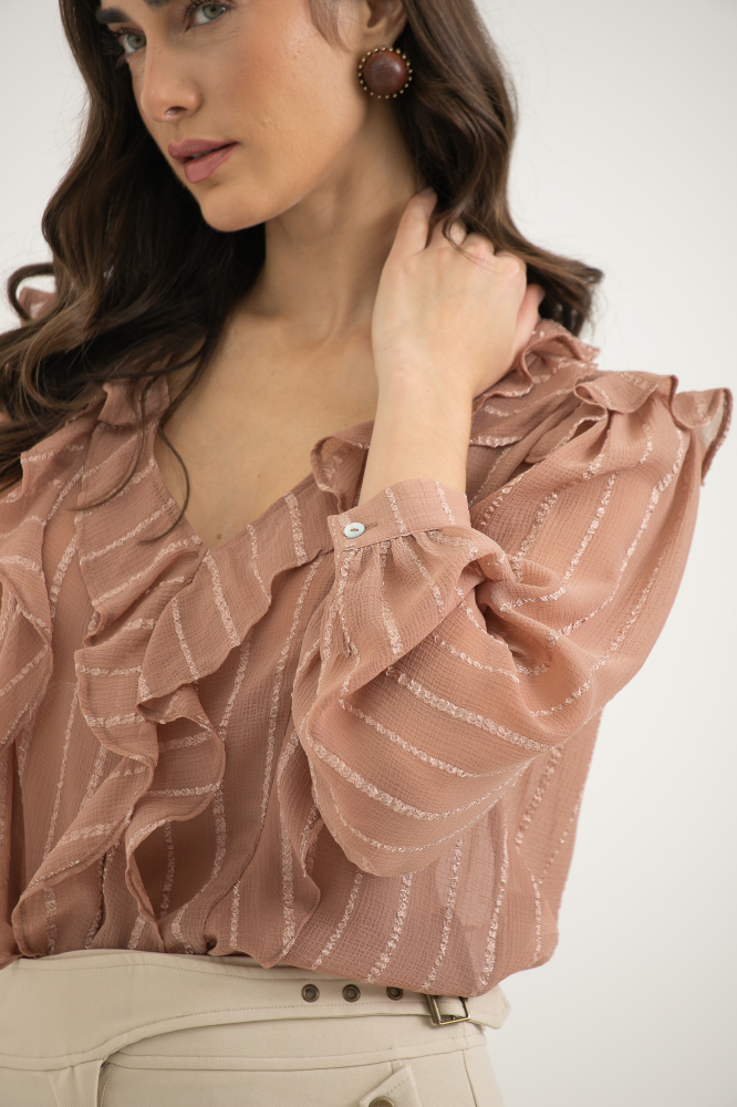 9038302 - Blusa Manga Longa Babados CAQUI 9038302 - Blusa Manga Longa Babados CAQUI