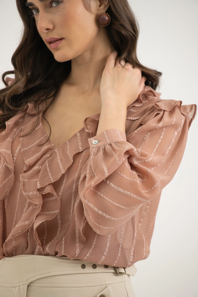 9038302 - Blusa Manga Longa Babados CAQUI 9038302 - Blusa Manga Longa Babados CAQUI - Imagem 2