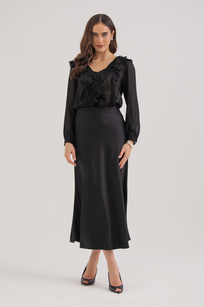 9038302 - Blusa Manga Longa Babados PRETO 9038302 - Blusa Manga Longa Babados PRETO