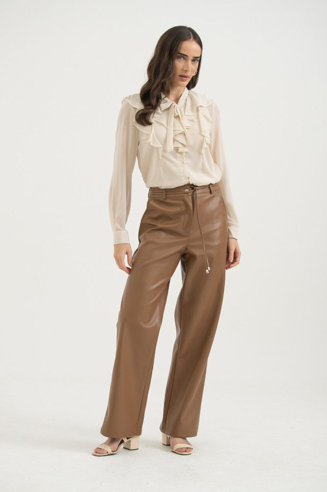 9038306 - Calça Pu Com Cinto De Cordinha MARROM 9038306 - Calça Pu Com Cinto De Cordinha MARROM