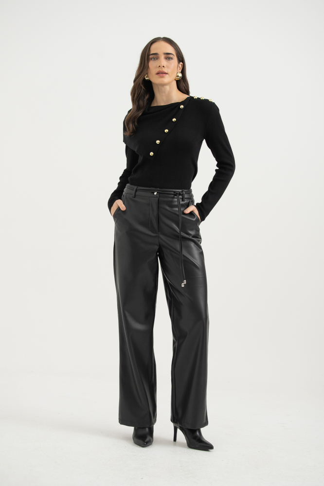 9038306 - Calça Pu Com Cinto De Cordinha PRETO 9038306 - Calça Pu Com Cinto De Cordinha PRETO