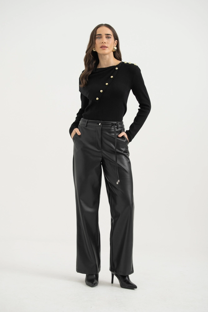9038306 - Calça Pu Com Cinto De Cordinha PRETO 9038306 - Calça Pu Com Cinto De Cordinha PRETO - Imagem 1