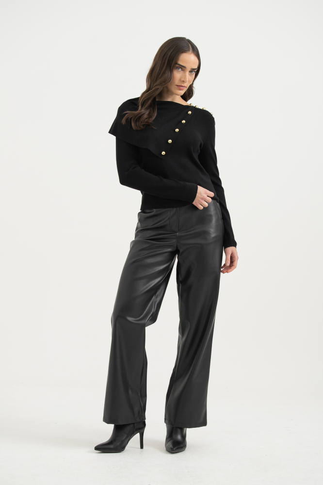 9038306 - Calça Pu Com Cinto De Cordinha PRETO 9038306 - Calça Pu Com Cinto De Cordinha PRETO