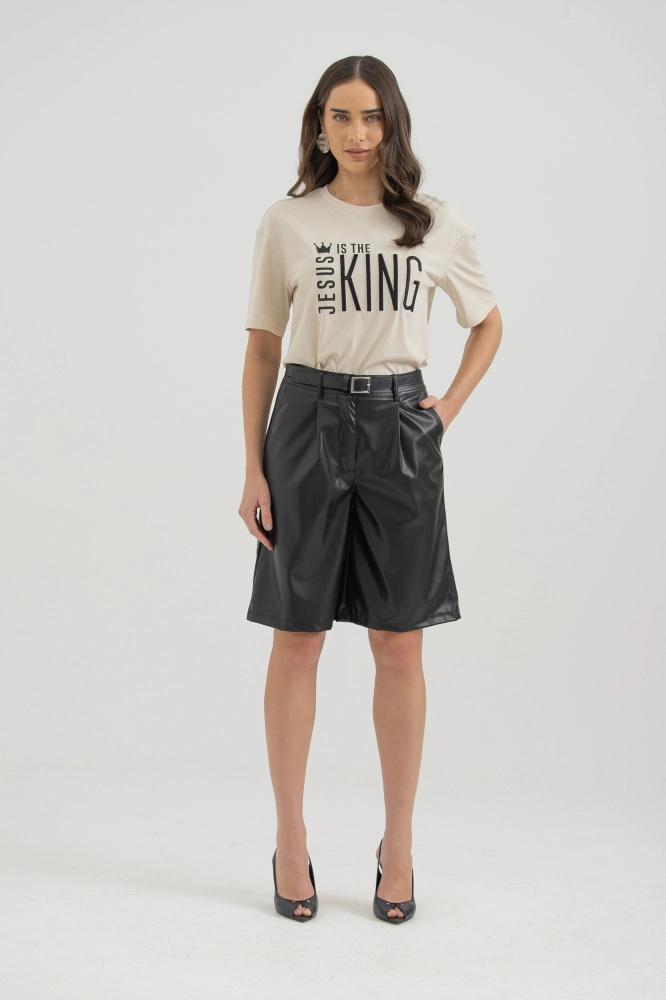 9038307 - Shorts Em Pu Com Cinto PRETO 9038307 - Shorts Em Pu Com Cinto PRETO - Imagem 1