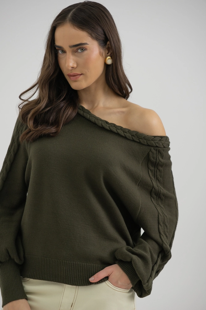 9038321 - Blusa Tricot Manga Longa Tranças  VERDE  - Imagem 2