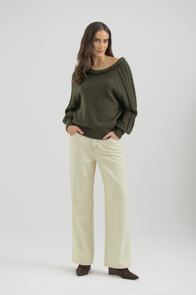 9038321 - Blusa Tricot Manga Longa Tranças  VERDE 