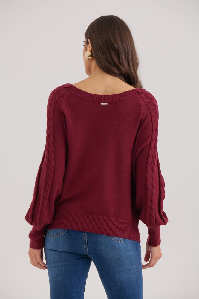 9038321 - Blusa Tricot Manga Longa Tranças VINHO 9038321 - Blusa Tricot Manga Longa Tranças VINHO
