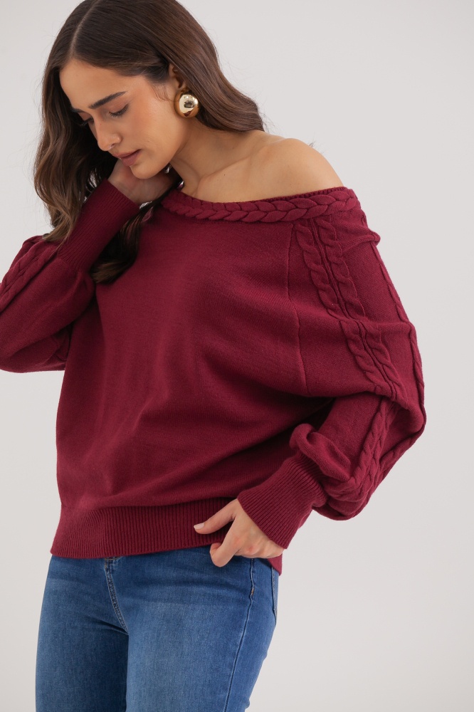 9038321 - Blusa Tricot Manga Longa Tranças VINHO 9038321 - Blusa Tricot Manga Longa Tranças VINHO