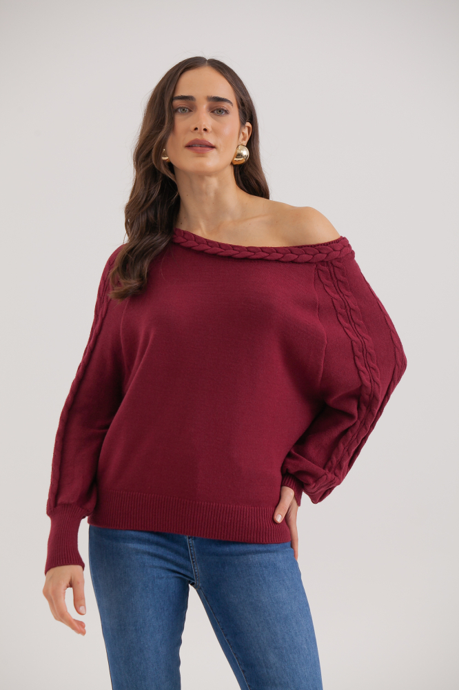 9038321 - Blusa Tricot Manga Longa Tranças VINHO 9038321 - Blusa Tricot Manga Longa Tranças VINHO