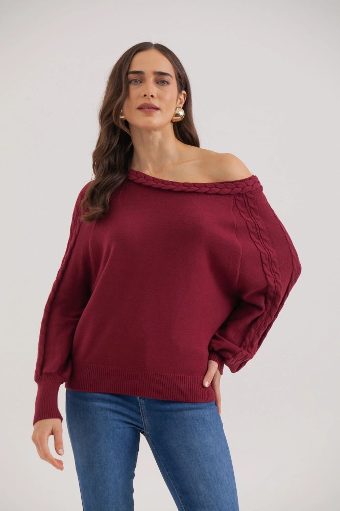 9038321 - Blusa Tricot Manga Longa Tranças VINHO 9038321 - Blusa Tricot Manga Longa Tranças VINHO - Imagem 1