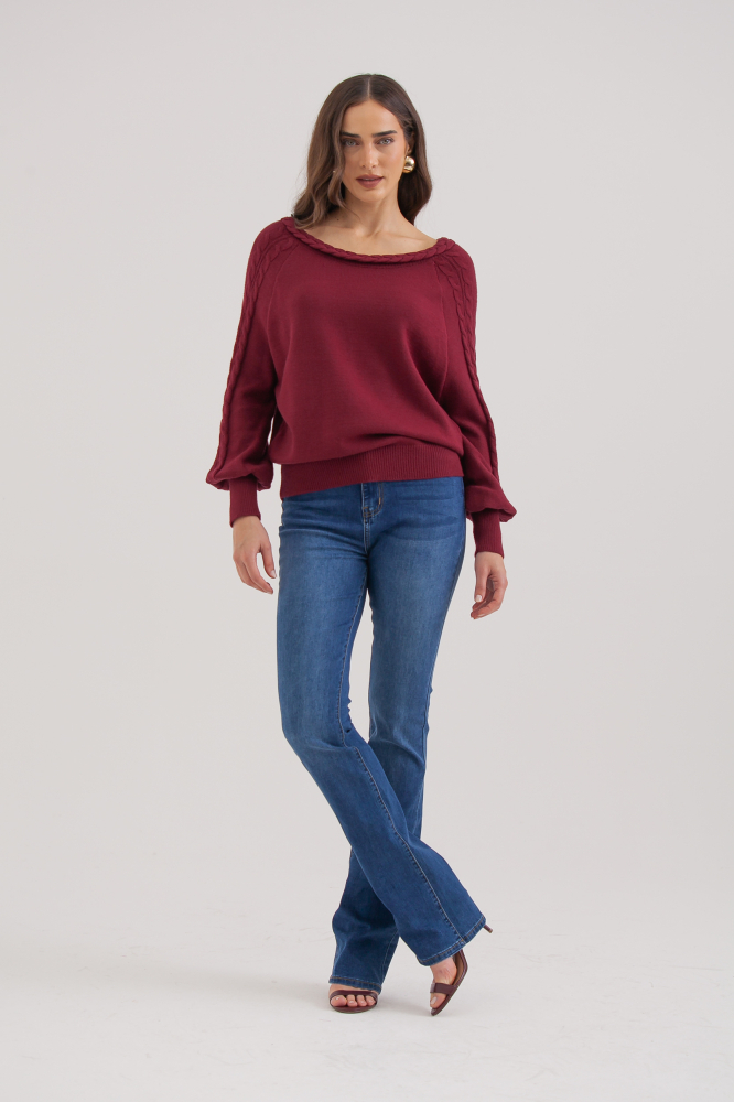 9038321 - Blusa Tricot Manga Longa Tranças VINHO 9038321 - Blusa Tricot Manga Longa Tranças VINHO