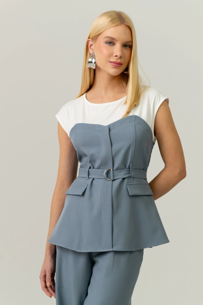 9038329 - Blusa Com Corpete Alfaiataria Acoplado AZUL 9038329 - Blusa Com Corpete Alfaiataria Acoplado AZUL - Imagem 1