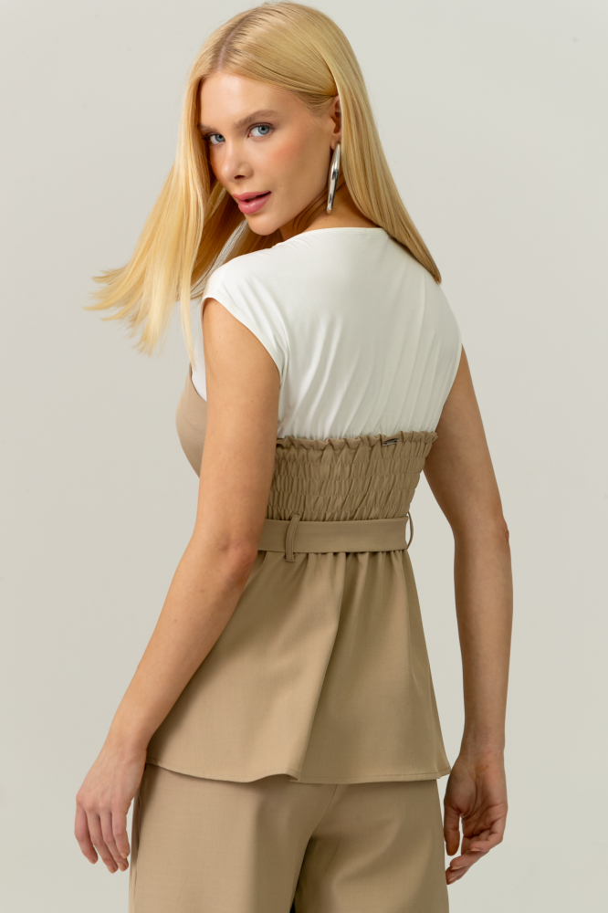 9038329 - Blusa Com Corpete Alfaiataria Acoplado BEGE 9038329 - Blusa Com Corpete Alfaiataria Acoplado BEGE