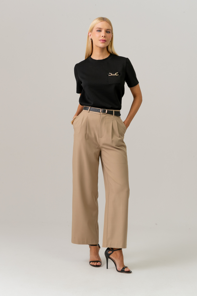 9038330 - Calça Alfaiataria Pregas Frontais BEGE