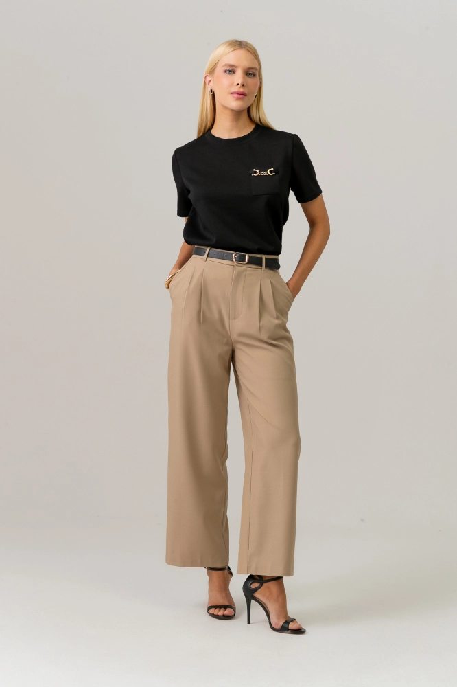 9038330 - Calça Alfaiataria Pregas Frontais BEGE - Imagem 1