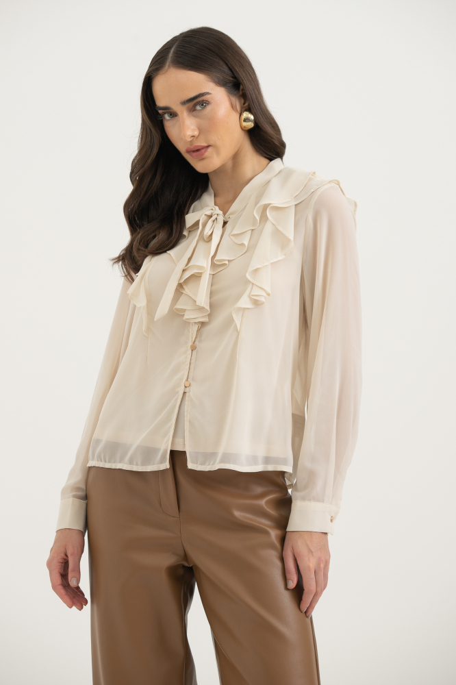 9038335 - Camisa Chiffon Babados Manga Longa AREIA 9038335 - Camisa Chiffon Babados Manga Longa AREIA