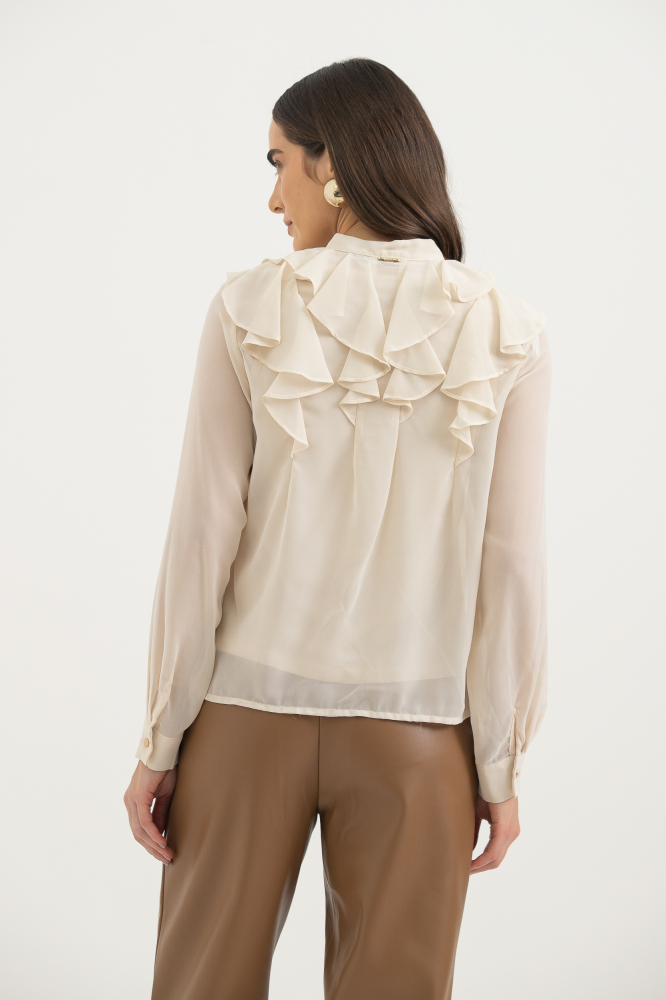9038335 - Camisa Chiffon Babados Manga Longa AREIA 9038335 - Camisa Chiffon Babados Manga Longa AREIA