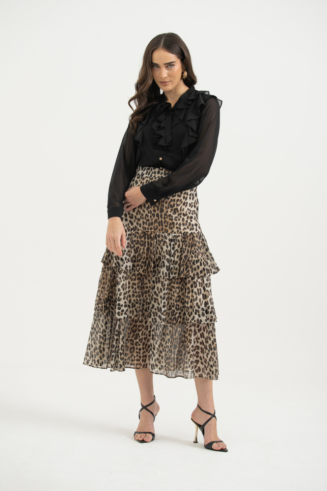 9038335 - Camisa Chiffon Babados Manga Longa PRETO 9038335 - Camisa Chiffon Babados Manga Longa PRETO