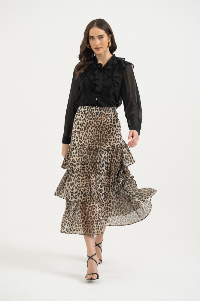 9038335 - Camisa Chiffon Babados Manga Longa PRETO 9038335 - Camisa Chiffon Babados Manga Longa PRETO