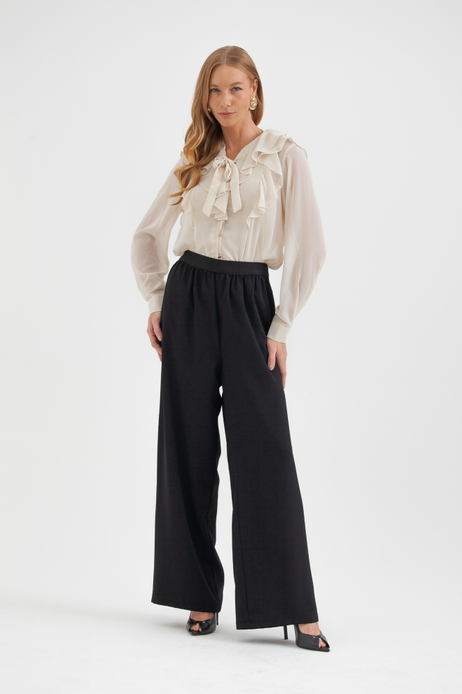9038349 - Calça Ampla Alfaiataria Cós De Elástico PRETO 9038349 - Calça Ampla Alfaiataria Cós De Elástico PRETO