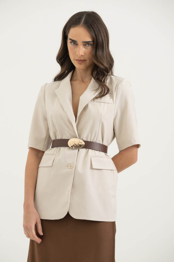 9038350 - Blazer Alfaiataria Manga Curta Alongado AREIA 9038350 - Blazer Alfaiataria Manga Curta Alongado AREIA
