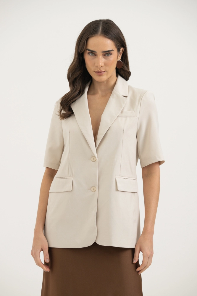9038350 - Blazer Alfaiataria Manga Curta Alongado AREIA 9038350 - Blazer Alfaiataria Manga Curta Alongado AREIA - Imagem 2