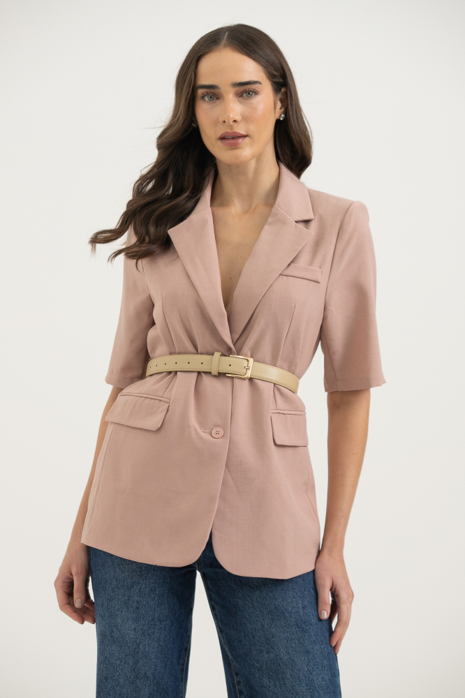 9038350 - Blazer Alfaiataria Manga Curta Alongado ROSÊ