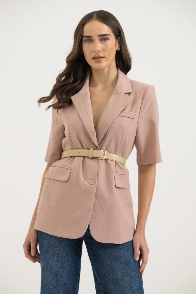 9038350 - Blazer Alfaiataria Manga Curta Alongado ROSÊ 9038350 - Blazer Alfaiataria Manga Curta Alongado ROSÊ - Imagem 1