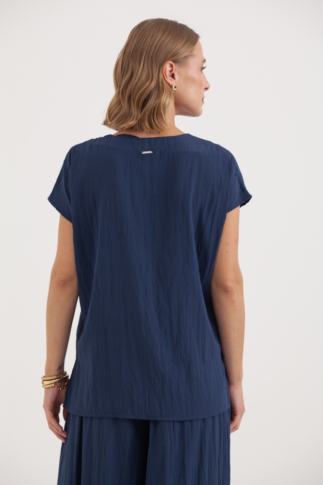 9038351 - Blusa Manga Curta Fendas Laterais MARINHO 