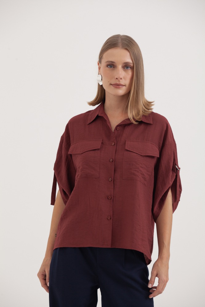 9038354 - Camisa Com Fivela Regulável Na Manga FERRUGEM 9038354 - Camisa Com Fivela Regulável Na Manga FERRUGEM
