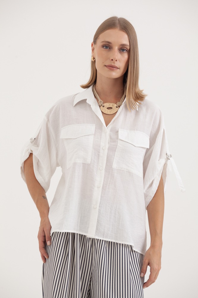 9038354 - Camisa Com Fivela Regulável Na Manga OFF-WHITE 9038354 - Camisa Com Fivela Regulável Na Manga OFF-WHITE