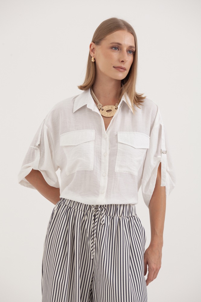 9038354 - Camisa Com Fivela Regulável Na Manga OFF-WHITE 9038354 - Camisa Com Fivela Regulável Na Manga OFF-WHITE
