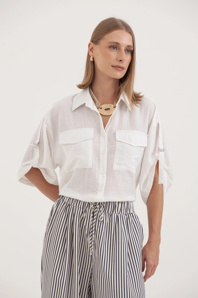 9038354 - Camisa Com Fivela Regulável Na Manga OFF-WHITE 9038354 - Camisa Com Fivela Regulável Na Manga OFF-WHITE - Imagem 1