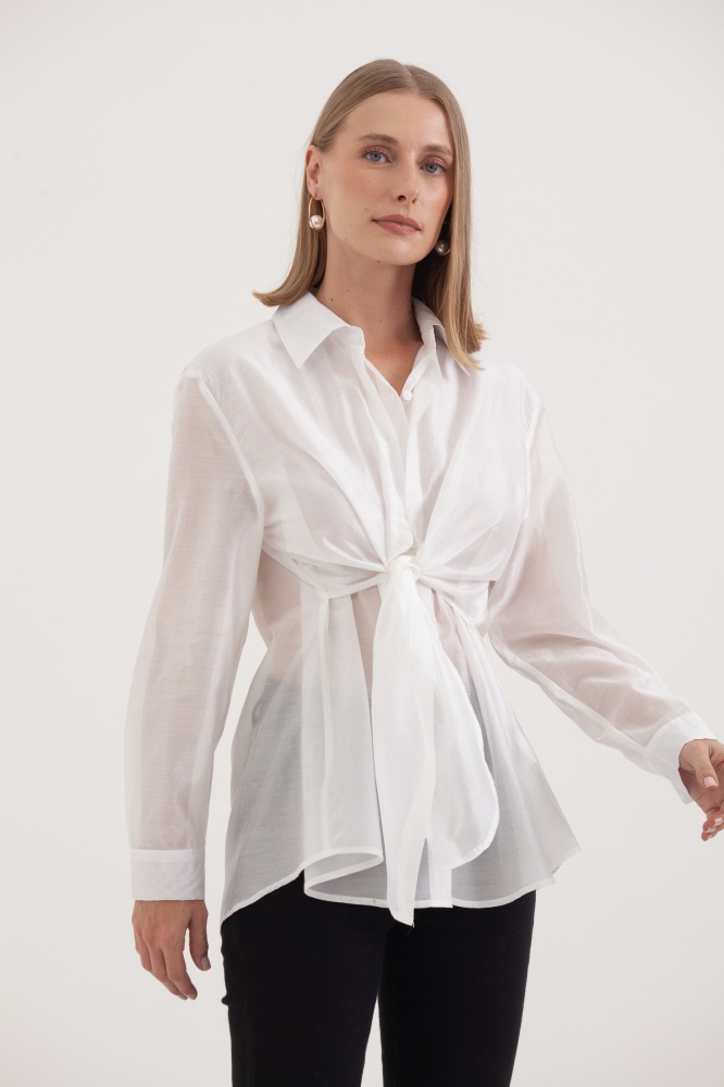 9038355 - Camisa Manga Longa Amarração Frontal OFF-WHITE 9038355 - Camisa Manga Longa Amarração Frontal OFF-WHITE