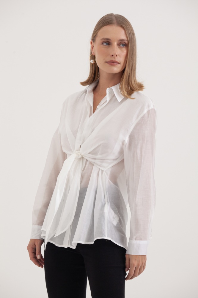 9038355 - Camisa Manga Longa Amarração Frontal OFF-WHITE 9038355 - Camisa Manga Longa Amarração Frontal OFF-WHITE